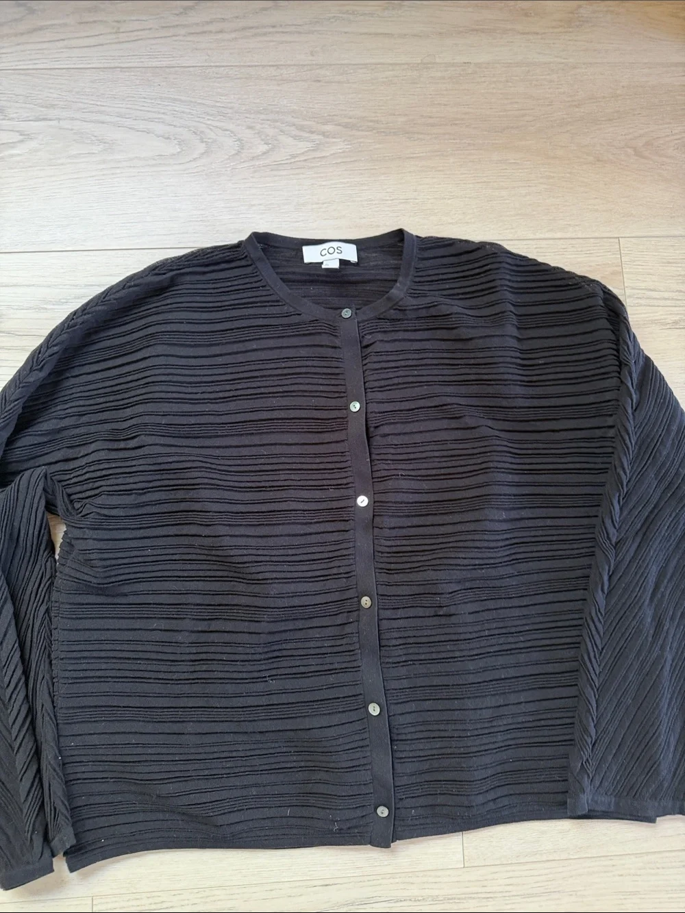 COS Black Ribbed-Texture Button Cardigan. Size Large - Picture 5 of 5